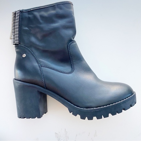 STEVE MADDEN Invito Back Zip Leather Chunky Ankle Boots NEW Biker 90’s - Picture 5 of 10
